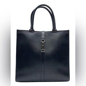 Gucci Jackie Tote Vintage Black Leather With Silver Tone Push Lock and Accents